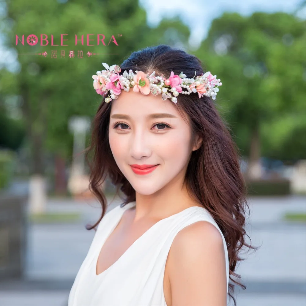 

Bride Headband Wedding Beads Flower Wreath headband Floral garlands flower crown Hair Accessories forehead wreath