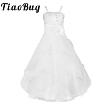 Красивые Обувь для девочек Платье без рукавов с большим цветком для девочек-пачка из органзы спагетти плечо Бретели для нижнего белья принцессы Наряды на свадебную вечеринку SZ 2-14