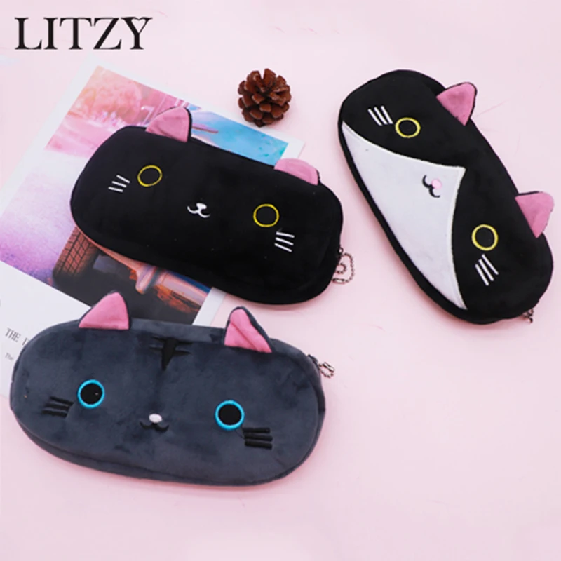 

Plush Pencil Case Cat School Pencil Case for Girl Kawaii Stationery Cute Big Pencilcase Pen Bag Pencil Box School Supplies Tools