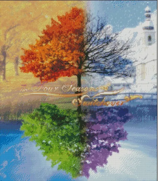 

Gold Collection Counted Cross Stitch Kit The Seasonal Quartet Quartette Tree of Four Seasons Spring Summer Autumn Fall Winter