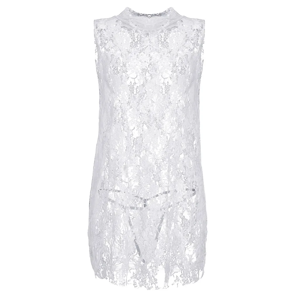 White Кружевное платье Babydoll, сексуальное женское белье без рукавов, прозрачная мини-ночная рубашка, женское нижнее белье, глубокая ночная рубашка - Цвет: White