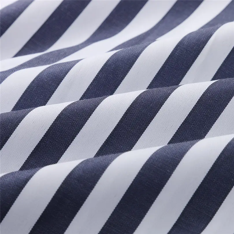 New Women Summer Fashion Casual Daily Elegant Cotton Blue Striped Bandage Split Long Dress Long Dress #4A25 (10)