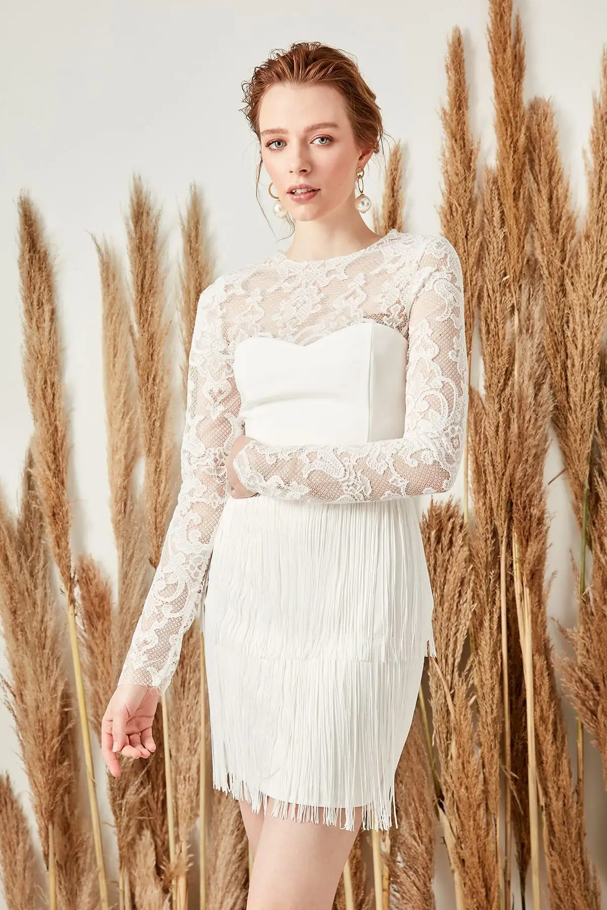 Trendyol белое платье с кисточками TPRSS19FZ0191|Платья| |