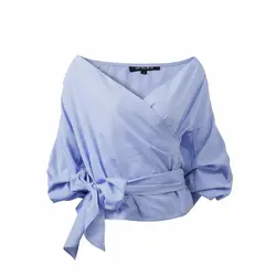 Sexy бретелек v-образным вырезом свободную рубашку Для женщин крест Бретели для нижнего белья рубашка блузка 2018 Повседневное лук пояса