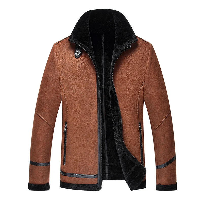 Высокое качество Мужская зимняя кожаная куртка из искусственной овчины куртка для байкеров кожаное пальто дубленка мотоциклетная куртка мужская зимняя кожаная куртка с меховой подкладкой