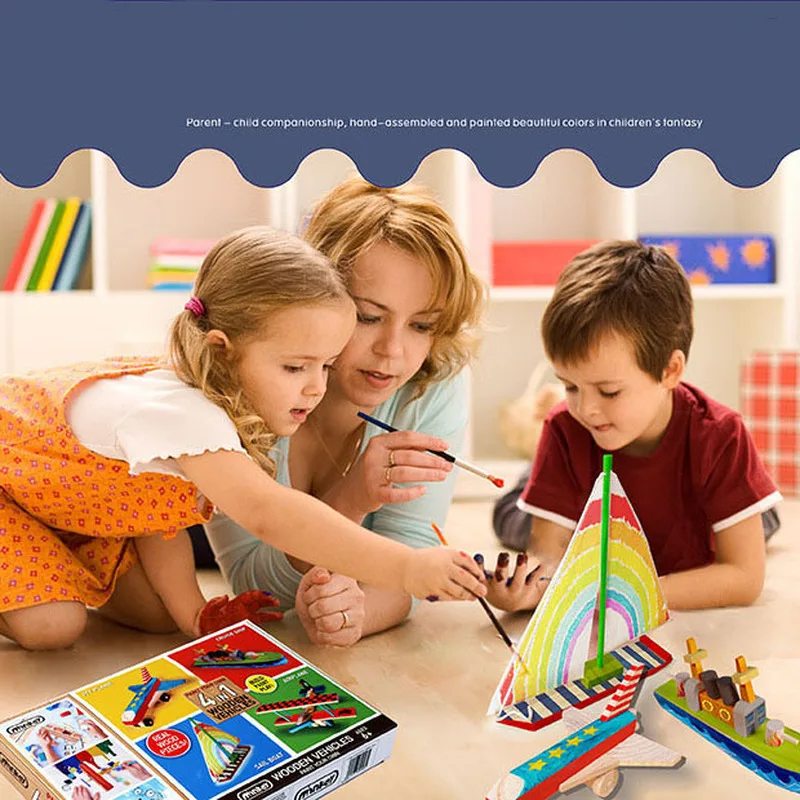 

Children's Educational Four-in-one Wooden DIY Vehicle Set Male and Female Hands-on Brain Assembling Graffiti Toy Children's Toys