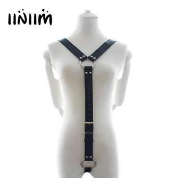 

iiniim Sexy Adjustable Male Black Leather Y Body Chest Harness Teddy Gothic Costume Party Nightwear Leather Belt Men Belts