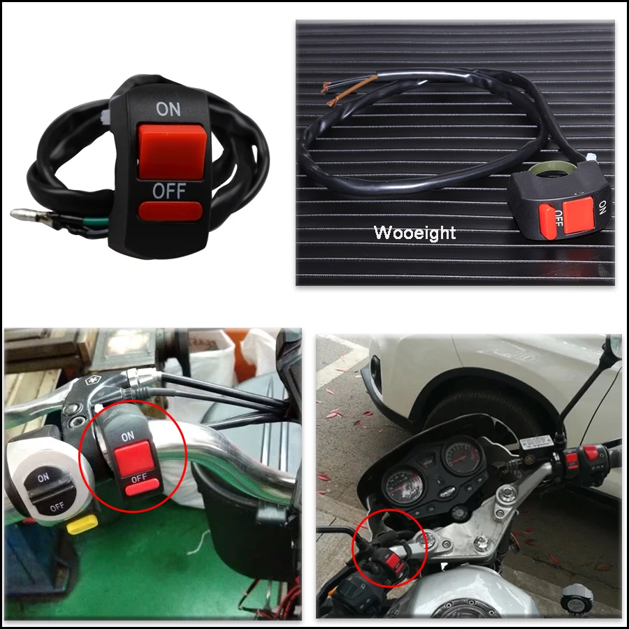 Wooeight 2 Wires Motorcycle Switch Handlebar Head Fog Light Switch ON-OFF Button 12VDC For Motorbike Scooter ATV Dirt Bike KTM (8)