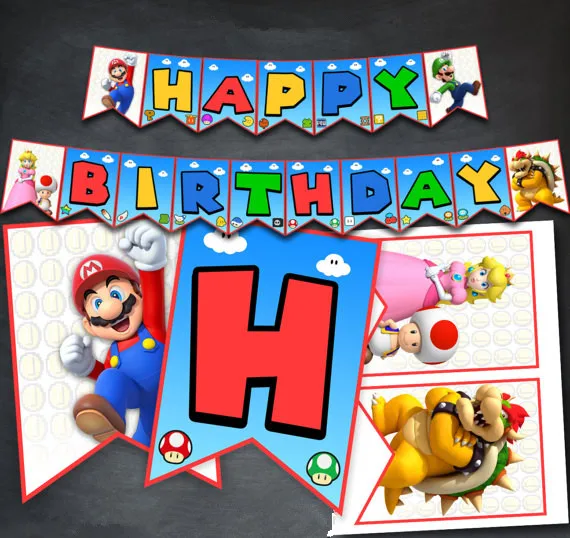 

Super Mario Bros Banner Baby Shower Birthday Party Decorations Kids Party Supplies Mario and Luigi Party Flags Candy Bar