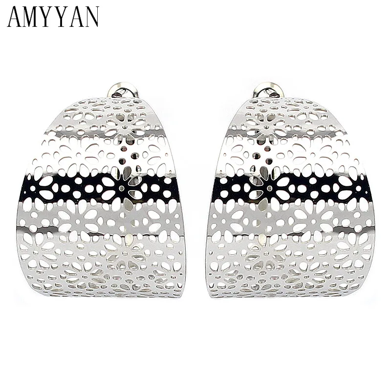 

Fashion Women 316l Stainless Steel Stud Earrings Hollow Out Drop African Bijoux Nickel Lead Free Jewelry Gift Silver Earrings
