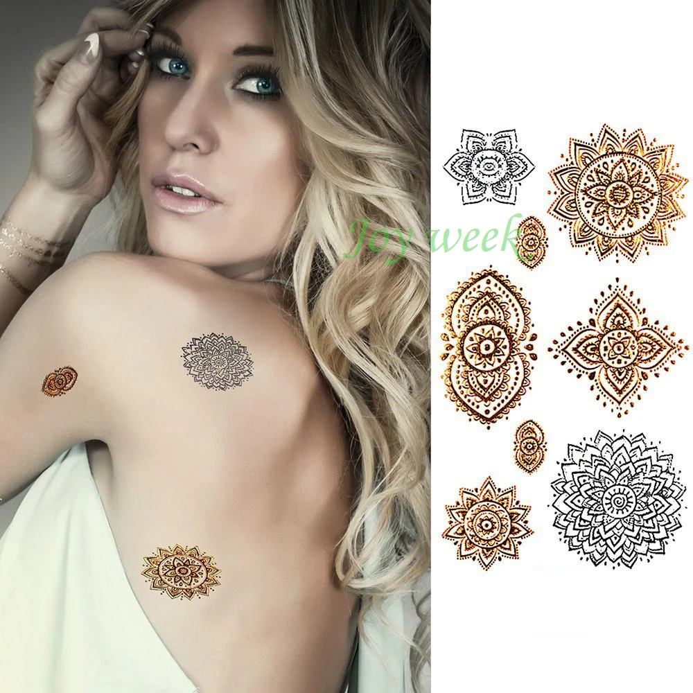 

Waterproof Temporary Tattoo Sticker 10.5*6 CM gold mandala tatto stickers flash tatoo fake tattoos for women lady girl