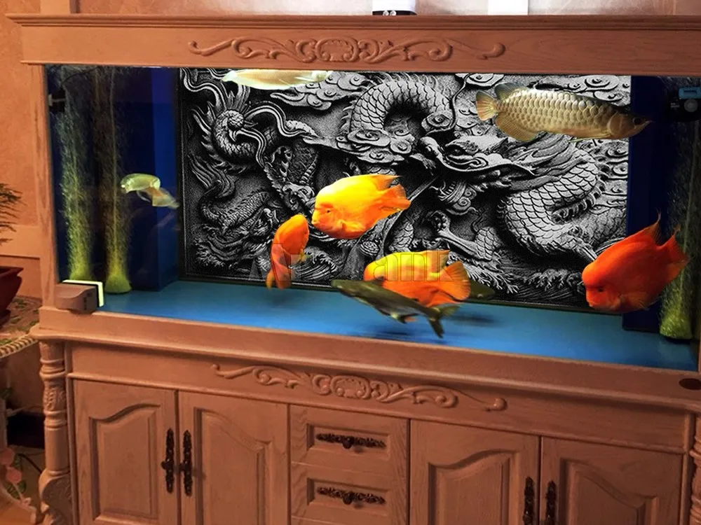 Пользовательский размер аквариум фон плакат с самоклеющимся драконом рельеф Творческий ПВХ аквариум обои с орнаментом 24 30 48 72 в