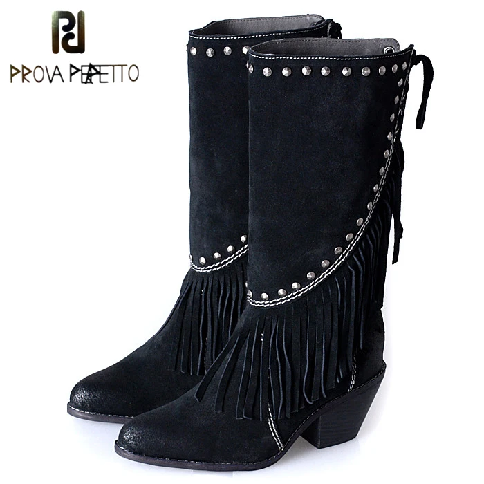 fringe high heel boots