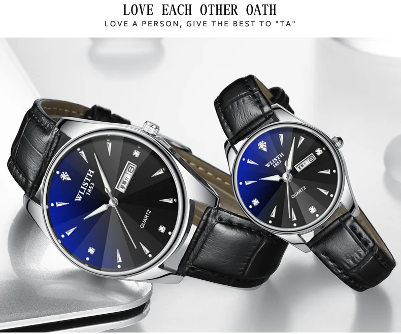 Wlisth пара влюбленных водонепроницаемый тонкий студенческие часы мужские водонепроницаемые модные светящиеся Календарь Неделя синий светильник дисплей наручные часы