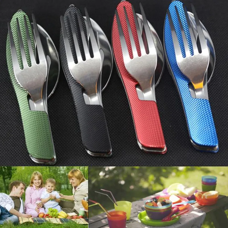Free Shipping Outdoor 3in1 Folding Travel Camping Utensil Stainless