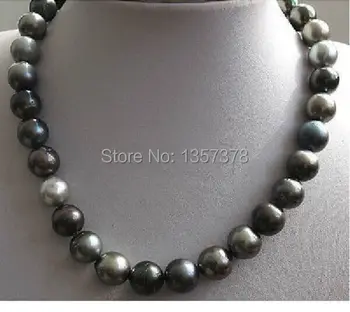 

bjc 000186 stunning 10-11mm tahitian natural black gray green pearl necklace 18inch
