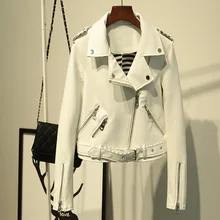 Короткая мотоциклетная куртка Новинка весна осень отложной воротник на молнии Женское пальто из искусственной кожи с заклепками эполет женская верхняя одежда