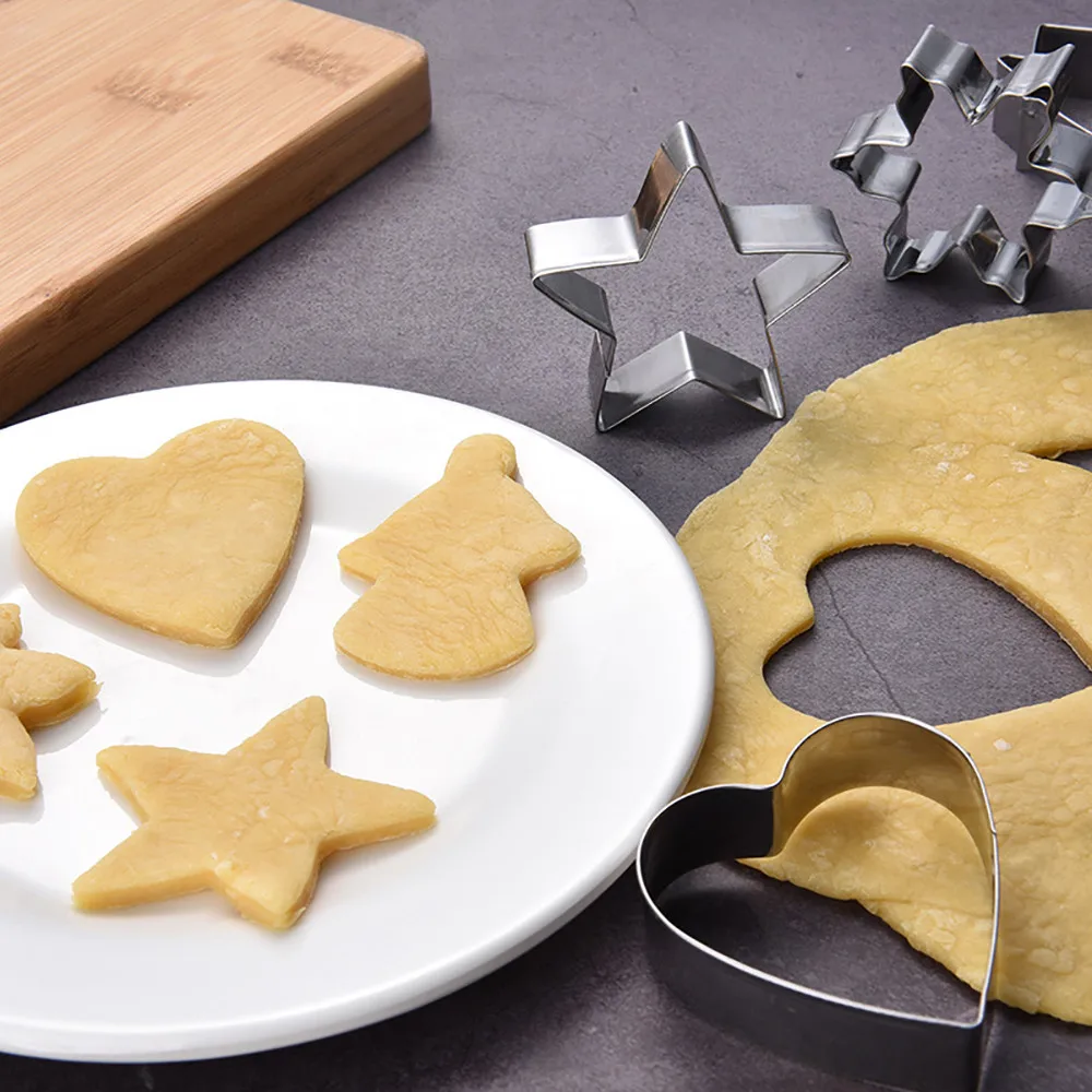 New Year Baking Cake Moulds Stainless Steel 3D Christmas Cookie Cutters A Set Cake Molds Biscuit Cutter Mold DIY Pastry Tool