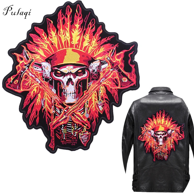 

Pulaqi Stripe Rock Locomotive Patch Embroidered Iron On Patches Big Motorcycle Skull Badges Punk Patches For Backpacks Applique
