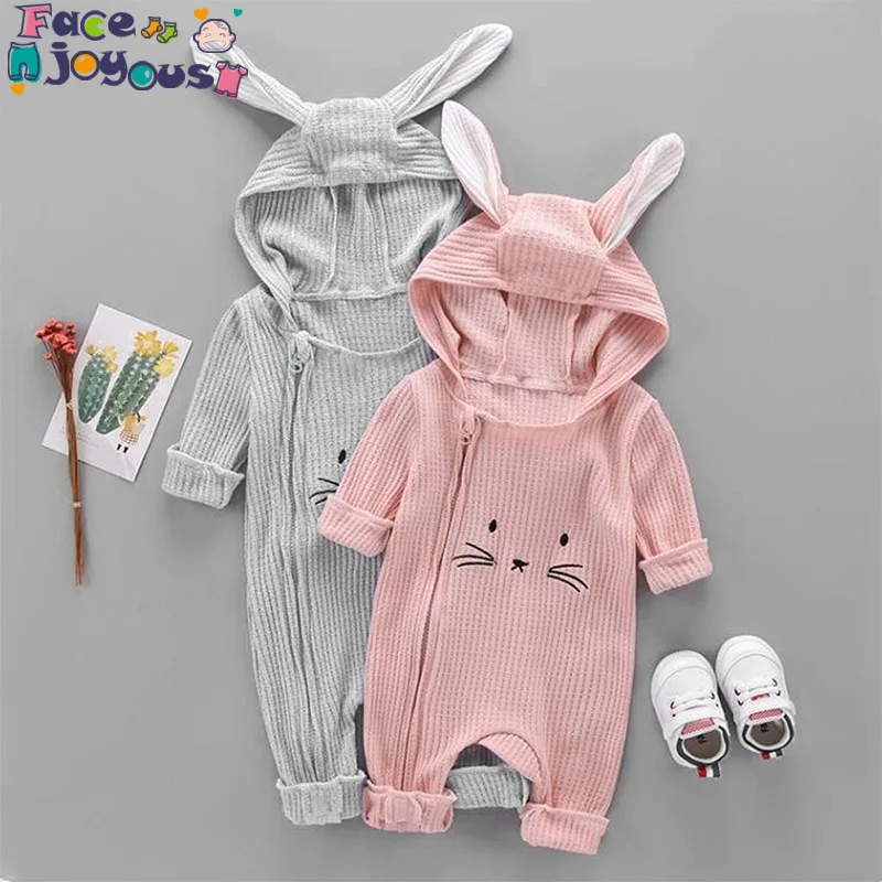 

2019 Autumn Winter Baby Clothes Baby Boy Clothes Cartoon Animal 3d Rabbit Ear Romper Jumpsuit Warm Newborn Infant Romper