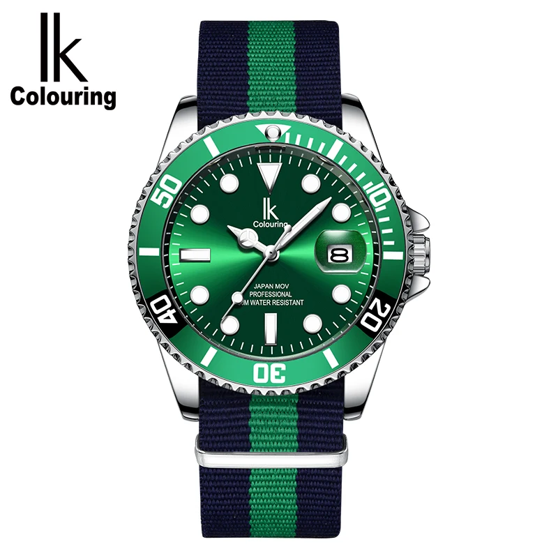 

IK Colouring Fashion Quartz Men Watch Auto Date Male Clock Casual Nylon Band Nato Strap Montre Homme Summer Wristwatch Masculino