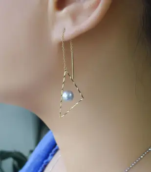 

AAA 6.5-7MM Round Silver Genuine Akoya Pearl Drop Earrings 18K Solid Yellow Gold