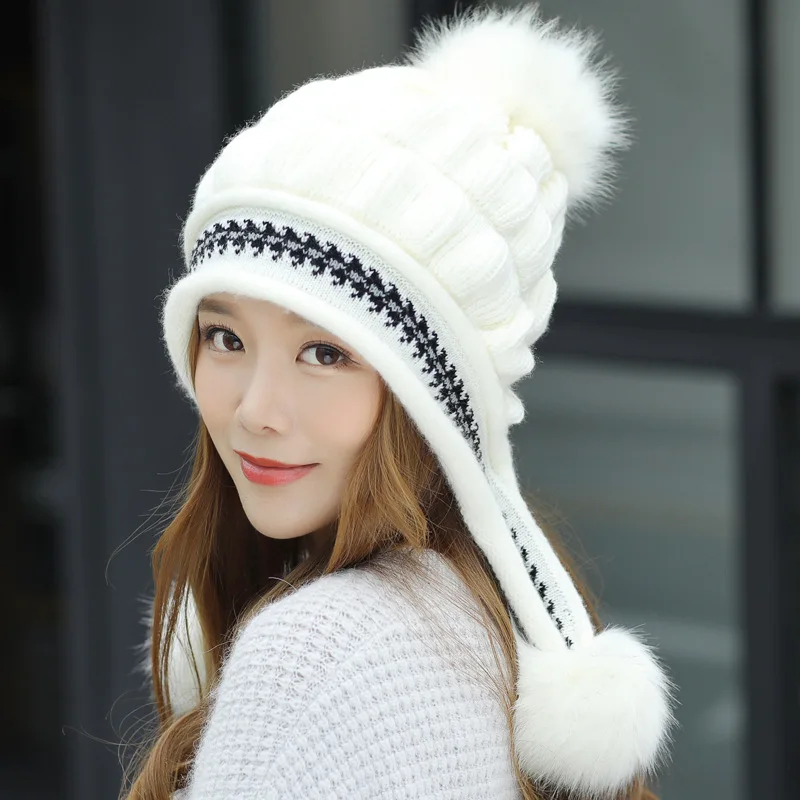 

2018 Winter New Brand Big Fur Pom Poms Ball Winter Hat Women Beanie Fashion Cute Girl Thicken Knitting Warm Cap Gorro