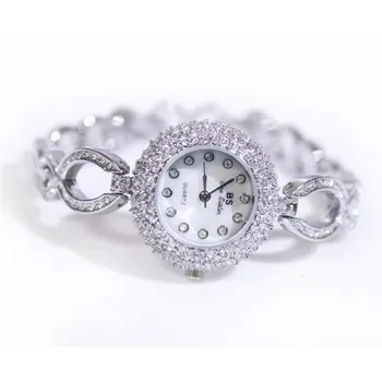 

High-Grade Imported Quartz Ladies List Silver Rhinestone Chain Watch High Quality Custom Linked List