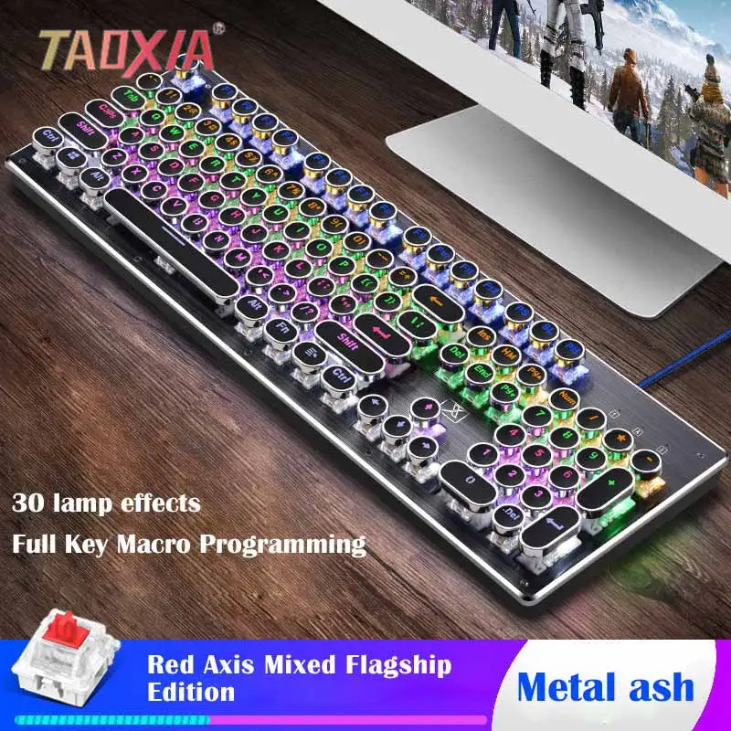 Машинная игровая клавиатура синий/черный/чай/красный/ось круглый ключ офис USb87/104 ключ анти-дублирование кабельная клавиатура подсветка - Цвет: Package 12