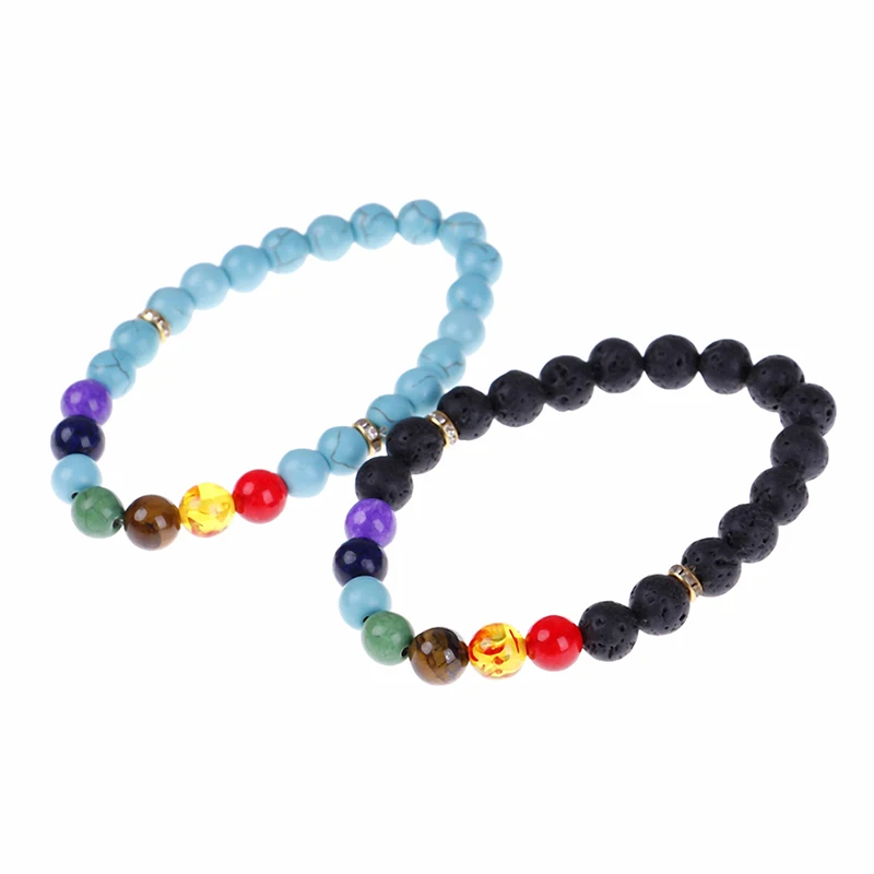 7 Chakra Healing Beaded Bracelet Natural Lava Stone Weight Loss Yoga Beaded Vintage Magnet Therapy Slimming Bracelet Jewelry