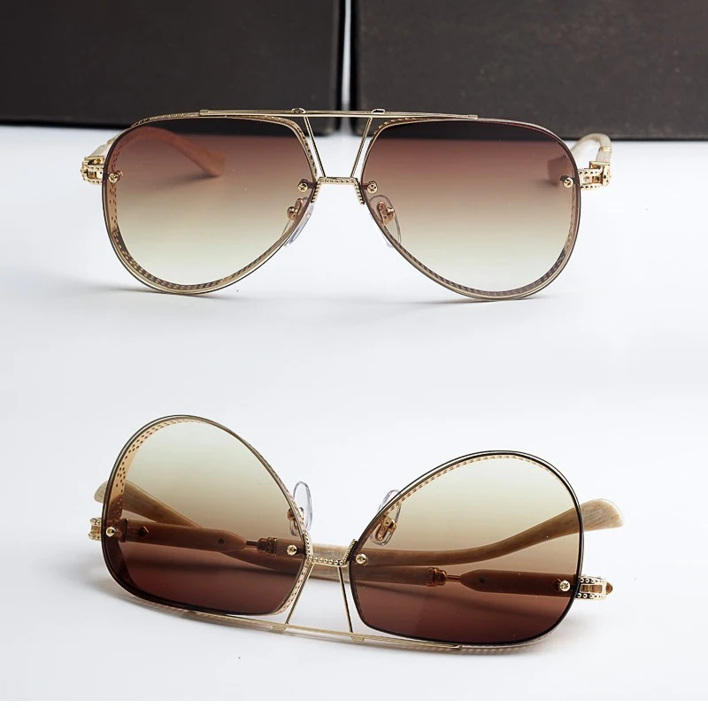 

Luxury Brand Mens Sunglasses Gold Brown Sun Glasses for Man 145mm Oversized Vintage Gradient Lens Steampunk Eyewear