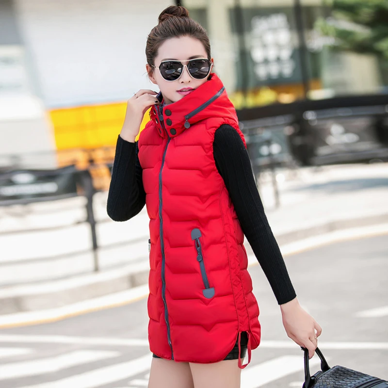 WERTUIOP Women Vest Long Autumn And Winter Jacket Coat Detachable Hat Vest Down Cotton Vests Wild Large Size Female Waistcoat