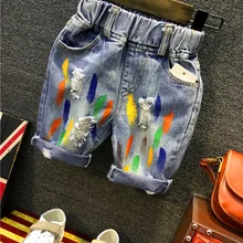 Лидер продаж, летний дизайн, светло-голубые детские короткие штаны с дырками элегантные джинсы для мальчиков джинсовые шорты для детей от 2 до 6 лет