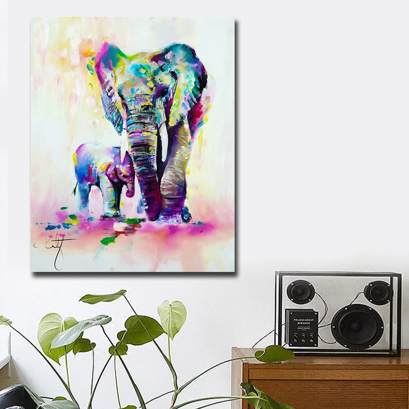 Colorful Abstract Elephant Painting Canvas Posters and Prints Wall Art Painting cuadros decoracion salon Poster Pictures