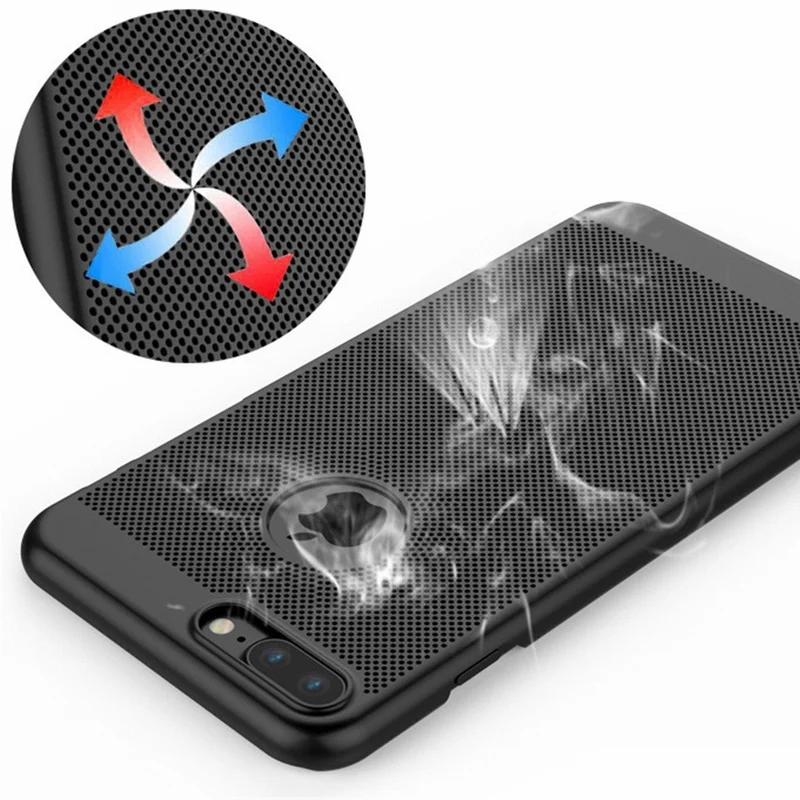 Portefeuille Heat Dissipation Case For iPhone 7 Ultra thin Hard PC Mesh Back Cover For Apple iPhone 8 Plus X 6 6S 5 5S SE Fundas (2)