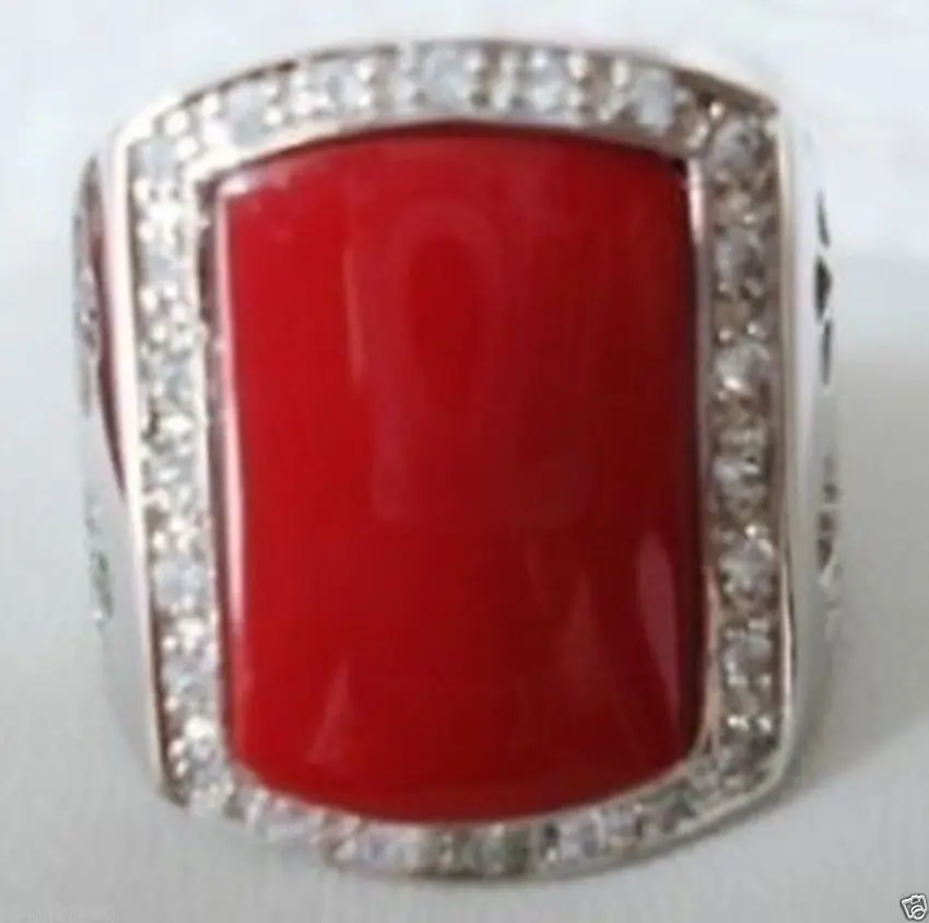 

red coral silver men's ring size:9 10 11 12