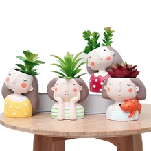 Суккулент горшок для растений мультфильм девушка мясистый цветочный горшок Настольный полимерный держатель для дерева бонсай DIY Кактус Ваза Сад плантаторы украшение дома