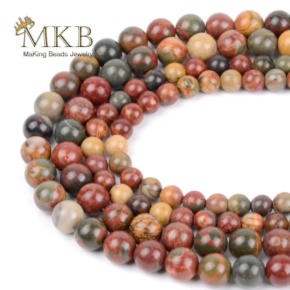 

Natural Stone Picasso Jaspers Round Beads For Jewelry Making 4 6 8 10 12mm Spacer Beads Diy Bracelet Necklace Accessories Perles