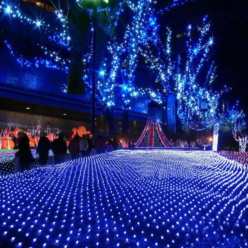 Синий 1,5*1,5 м 100 светодиодные сетчатые декоративные гирлянды мерцающее освещение Рождественская Свадебная вечеринка ЕС/220 В