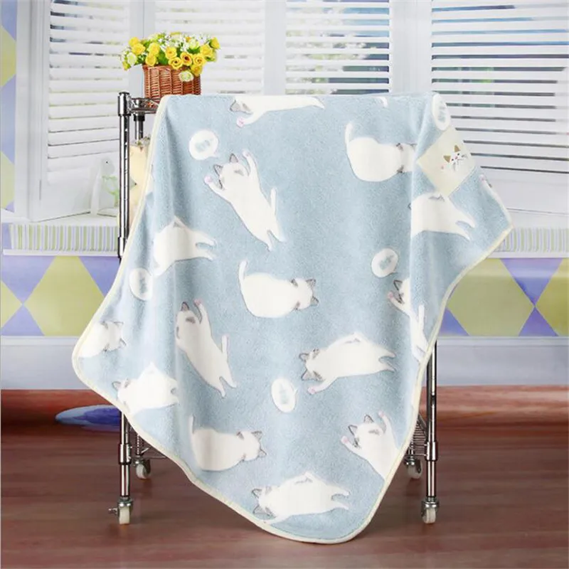

Baby kid Bedding Blanket Cat Printed Flannel Fabric Soft Warm Baby kids Swaddling Blanket Cover for Sofa/ Travel/ Car Plaids
