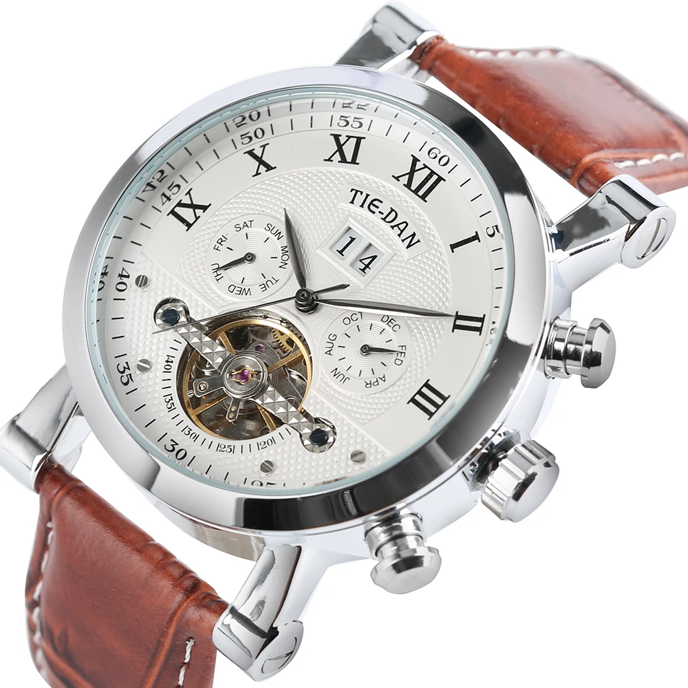 Часы мужские механические с автоподзаводом из натуральной кожи|display|display watch |
