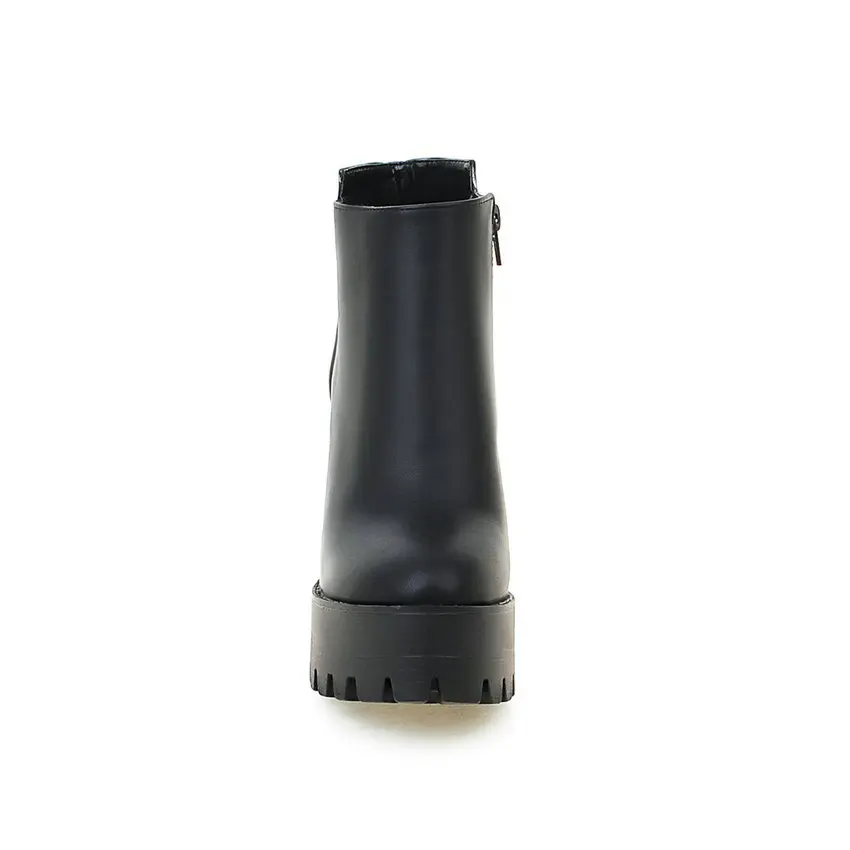 Женские ботинки ESVEVA черные осенние из искусственной кожи на молнии квадратном