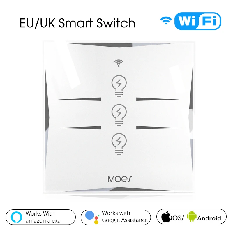 

Mini Wifi Smart Wall Touch Switch EU Power Mobile APP Remote Control Works with Amazon Alexa Google Home 3 Gang No Hub Required
