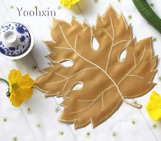 

New embroidery table place mat cloth satin Christmas placemat Cup mug holder drink coaster leaf doilies pad kitchen tableware
