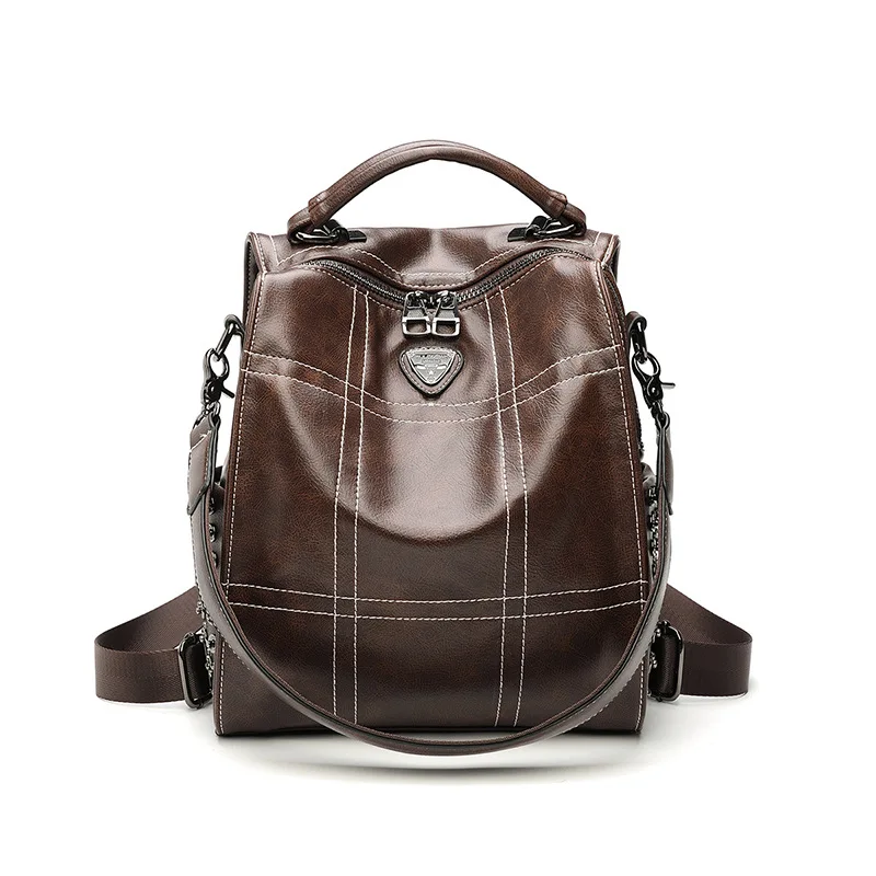 CHALLEN Модный женский рюкзак женская кожаная Высококачественная школьная сумка на плечо для молодежи Mochila Feminina черный - Цвет: Brown large