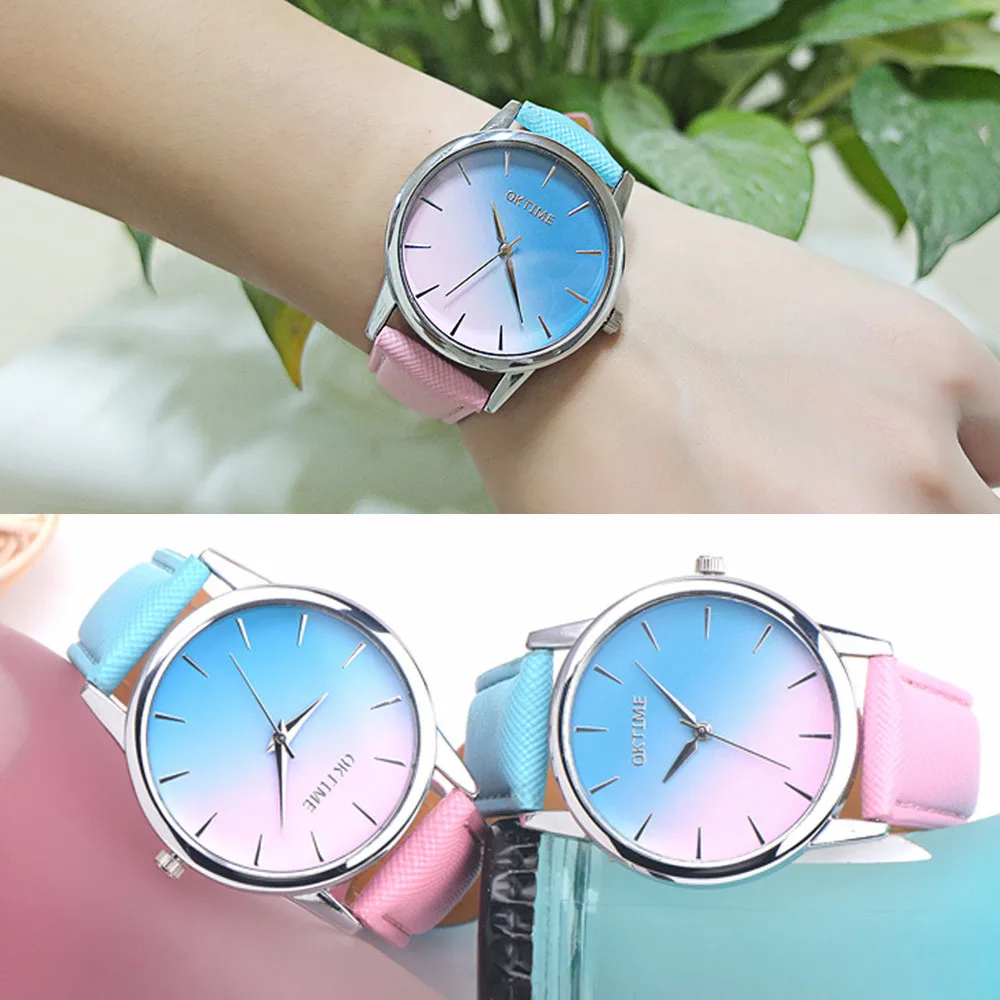 

Casual Fashion Retro Rainbow Design Leather Band Analog Alloy Quartz Wrist Watch dropshipping