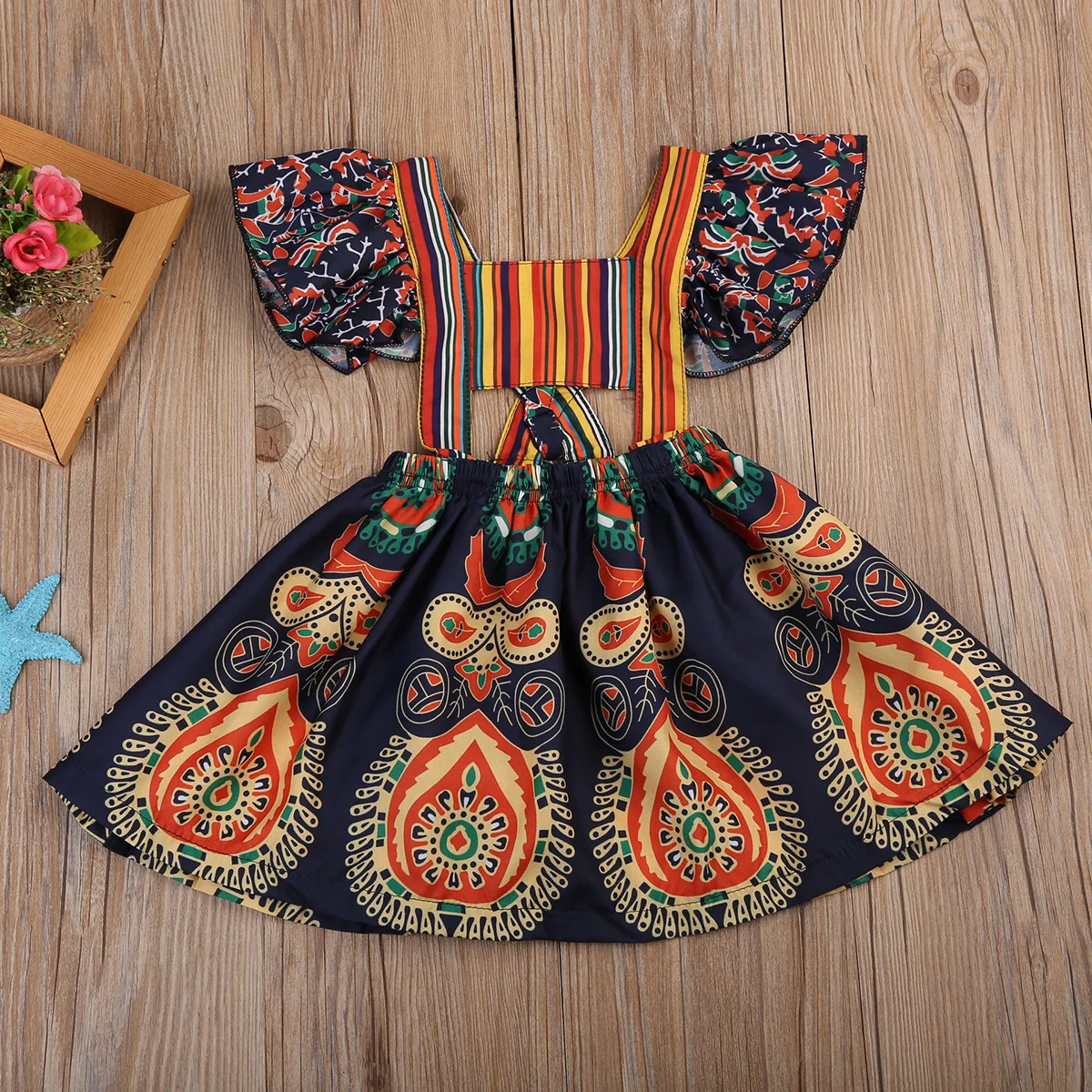 

Baby Girls Clothes Sleeveless Dresses Boho Flower Dress Toddler Kids Party Dresses 1-6Y