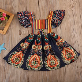 

Baby Girls Clothes Sleeveless Dresses Boho Flower Dress Toddler Kids Party Dresses 1-6Y