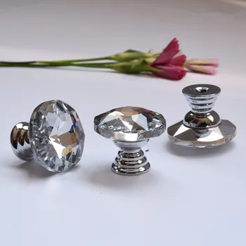 

25mm glass crystal drawer shoe cabinet decoration box samll knobs pulls silver chrome Mini handles