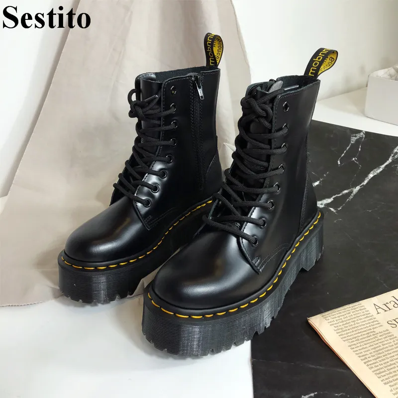 

Black Leisure Cross-tied Thick Bottom Boots Round Toe Med Heel Ankle Boots For Women Zip Short Boots Spring Casual Women Shoes